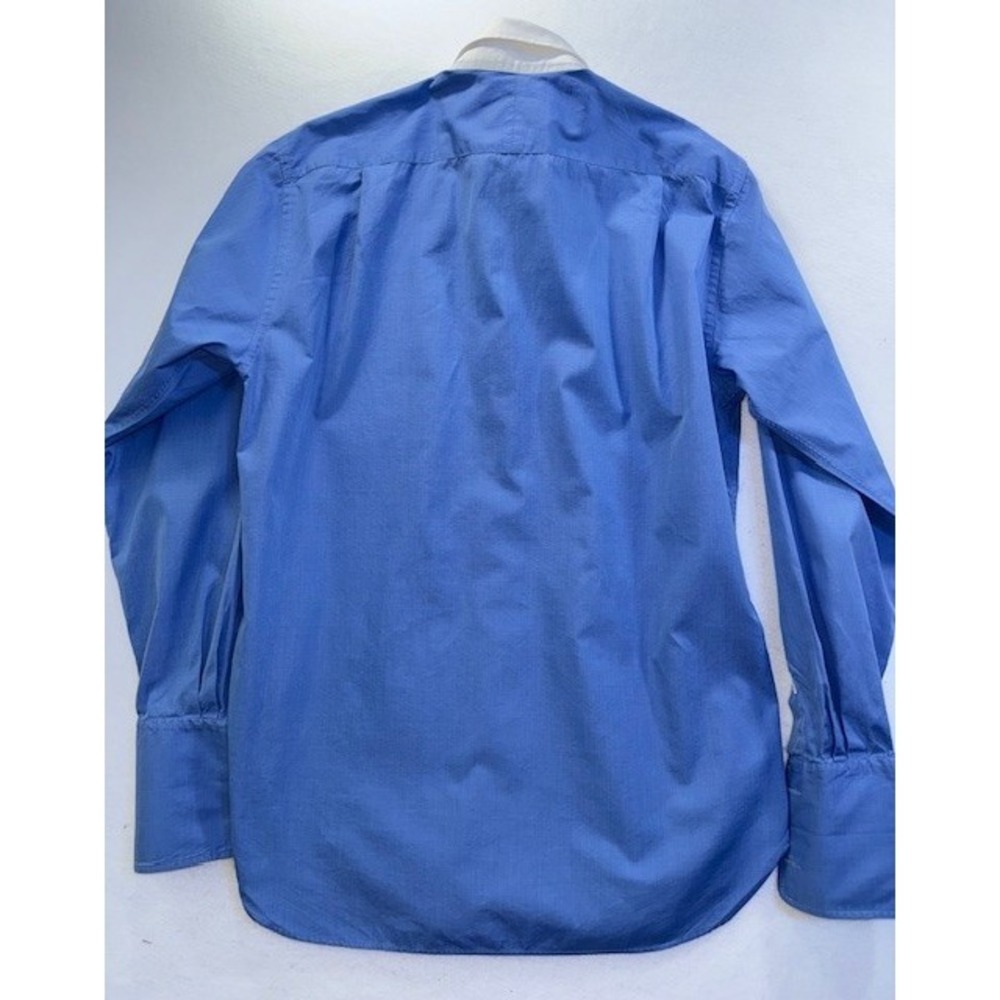 Paul Stuart Mens Shirt 15 1/2 36 M Solid Blue White Collar French Cuff Button Up - Picture 7 of 11